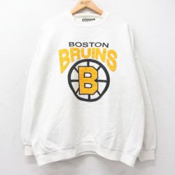 XL★古着 アメリカンイーグル American Eagle 長袖 スウェット メンズ 90年代 90s NHL ボストンブルーインズ 表起毛 大きいサイズ クルーネック USA製 生成り アイスホッケー 【spe】 25sep11 中古 スエット トレーナー トップス