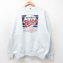 L★古着 フルーツオブザルーム 長袖 スウェット メンズ 90年代 90s MLB ミネソタツインズ クルーネック 薄グレー 霜降り メジャーリーグ ベースボール 野球 25sep11 中古 スエット トレーナー トップス
