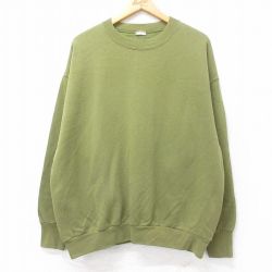 XL★古着 長袖 スウェット メンズ 00年代 00s 無地 クルーネック 緑系 グリーン 25sep12 中古 スエット トレーナー トップス