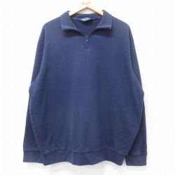XL★古着 ラルフローレン Ralph Lauren ポロゴルフ 長袖 ブランド ハーフジップ スウェット メンズ 90年代 90s 無地 大きいサイズ 紺 ネイビー 【spe】 25sep12 中古 スエット トレーナー トップス