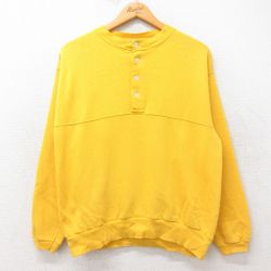 M★古着 長袖 スウェット メンズ 80年代 80s 無地 ヘンリーネック USA製 黄 イエロー 25sep12 中古 スエット トレーナー トップス