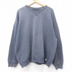 XL★古着 ラッセル 長袖 スウェット メンズ 00年代 00s 無地 大きいサイズ クルーネック 紺 ネイビー 霜降り 25sep12 中古 スエット トレーナー トップス