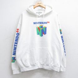 XL★古着 長袖 スウェット パーカー メンズ ニンテンドー 64 大きいサイズ 白 ホワイト 25sep12 中古 スエット トレーナー トップス