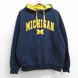 XL★古着 長袖 スウェット パーカー メンズ ミシガン 紺 ネイビー 25sep12 中古 スエット トレーナー トップス