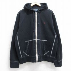 XL★古着 ラルフローレン Ralph Lauren 長袖 ブランド スウェット フルジップ パーカー メンズ 90年代 90s ワンポイントロゴ 黒 ブラック 【spe】 25sep12 中古 スエット トレーナー トップス