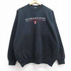 L★古着 ヘインズ Hanes 長袖 スウェット メンズ 00年代 00s ノースカロライナ ウルフパック 刺繍 クルーネック 黒 ブラック 25sep12 中古 スエット トレーナー トップス