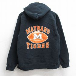 M★古着 ヘインズ Hanes 長袖 スウェット パーカー メンズ 00年代 00s メイナードタイガース フットボール 黒 ブラック 25sep12 中古 スエット トレーナー トップス