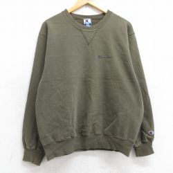 L★古着 チャンピオン Champion 長袖 スウェット メンズ 90年代 90s ワンポイントロゴ クルーネック 濃緑系 グリーン 【spe】 25sep12 中古 スエット トレーナー トップス