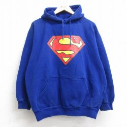 L★古着 長袖 スウェット パーカー メンズ 00年代 00s DCコミックス スーパーマン 青 ブルー 25sep12 中古 スエット トレーナー トップス