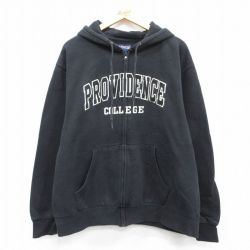 XL★古着 ジャンスポーツ 長袖 スウェット フルジップ パーカー メンズ プロビデンス カレッジ 大きいサイズ 黒 ブラック 25sep13 中古 スエット トレーナー トップス