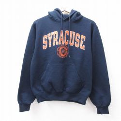 M★古着 チャンピオン champion 長袖 スウェット パーカー メンズ 00年代 00s シラキュース カレッジ 紺 ネイビー 25sep13 中古 スエット トレーナー トップス