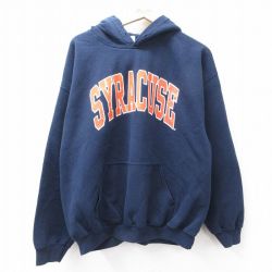 XL★古着 長袖 スウェット パーカー メンズ 00年代 00s シラキュース 紺 ネイビー 25sep13 中古 スエット トレーナー トップス