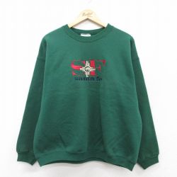 XL★古着 ヘインズ Hanes 長袖 スウェット メンズ 90年代 90s サンフランシスコ 刺繍 クルーネック 緑 グリーン 25sep13 中古 スエット トレーナー トップス