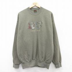 XL★古着 長袖 スウェット メンズ 90年代 90s ゴルフ Cross Creek 刺繍 クルーネック USA製 緑系 グリーン 霜降り 【spe】 25sep13 中古 スエット トレーナー トップス