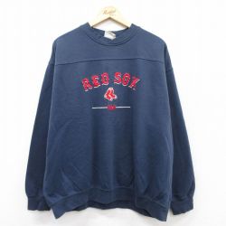 XL★古着 リー Lee 長袖 スウェット メンズ 00年代 00s MLB ボストンレッドソックス 刺繍 大きいサイズ クルーネック 紺 ネイビー メジャーリーグ ベースボール 野球 25sep13 中古 スエット トレーナー トップス