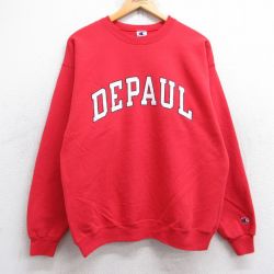 【20%OFF】L★古着 チャンピオン champion 長袖 スウェット メンズ 90年代 90s デポール クルーネック 赤 レッド 【spe】 25sep13 中古 スエット トレーナー トップス