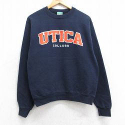 S★古着 チャンピオン Champion 長袖 スウェット メンズ 00年代 00s ユーティカ カレッジ クルーネック 紺 ネイビー 25sep16 中古 スエット トレーナー トップス