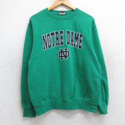 L★古着 長袖 スウェット メンズ ノートルダム クルーネック 緑 グリーン 25sep16 中古 スエット トレーナー トップス