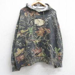 XL★古着 ラッセル 長袖 スウェット パーカー メンズ 大きいサイズ 茶他 ブラウン 迷彩 25sep16 中古 スエット トレーナー トップス