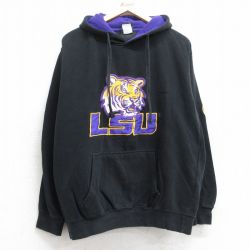 L★古着 長袖 スウェット パーカー メンズ LSU 黒 ブラック 25sep16 中古 スエット トレーナー トップス