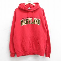 L★古着 チャンピオン Champion 長袖 スウェット パーカー メンズ メリーランド 大学 赤 レッド 25sep16 中古 スエット トレーナー トップス