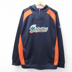 XL★古着 リーボック REEBOK 長袖 ハーフジップ スウェット パーカー メンズ 00年代 00s NFL マイアミドルフィンズ ツートンカラー 紺他 ネイビー アメフト スーパーボウル 25sep16 中古 スエット トレーナー トップス