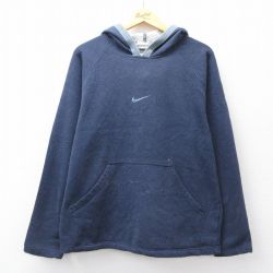 L★古着 ナイキ NIKE 長袖 スウェット パーカー メンズ 00年代 00s ビッグロゴ 刺繍 ラグラン 紺 ネイビー 25sep16 中古 スエット トレーナー トップス