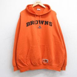 XL★古着 長袖 スウェット パーカー メンズ NFL クリーブランドブラウンズ 大きいサイズ オレンジ アメフト スーパーボウル 25sep16 中古 スエット トレーナー トップス