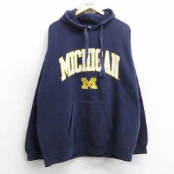 XL★古着 長袖 スウェット パーカー メンズ ミシガン 紺 ネイビー 25sep16 中古 スエット トレーナー トップス