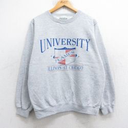 L★古着 長袖 スウェット メンズ 90年代 90s 大学 イリノイ シカゴ クルーネック 薄グレー 霜降り 25sep16 中古 スエット トレーナー トップス
