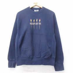 M★古着 リー Lee 長袖 スウェット メンズ 90年代 90s NEWPORT 刺繍 クルーネック USA製 紺 ネイビー 25sep16 中古 スエット トレーナー トップス