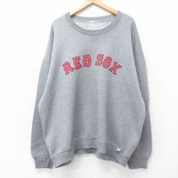 XL★古着 ラッセル 長袖 スウェット メンズ 00年代 00s MLB ボストンレッドソックス 大きいサイズ クルーネック グレー 霜降り メジャーリーグ ベースボール 野球 25sep16 中古 スエット トレーナー トップス
