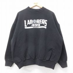 XL★古着 長袖 スウェット メンズ 90年代 90s LABORERS モックネック ハイネック USA製 黒 ブラック 25sep16 中古 スエット トレーナー トップス