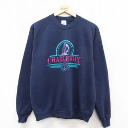 M★古着 ジャージーズ 長袖 スウェット メンズ 80年代 80s CHARLEVOIX ラグラン クルーネック USA製 紺 ネイビー 25sep16 中古 スエット トレーナー トップス
