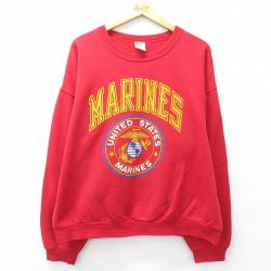 XL★古着 ジャージーズ 長袖 スウェット メンズ 00年代 00s ミリタリー USマリーンズ 大きいサイズ クルーネック 赤 レッド 25sep17 中古 スエット トレーナー トップス