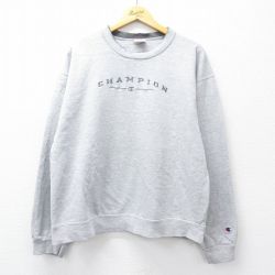 XL★古着 チャンピオン champion 長袖 スウェット メンズ 00年代 00s ビッグロゴ 刺繍 クルーネック グレー 霜降り 25sep17 中古 スエット トレーナー トップス