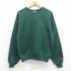 M★古着 チャンピオン Champion 長袖 スウェット メンズ 00年代 00s ワンポイントロゴ クルーネック 緑 グリーン 25sep17 中古 スエット トレーナー トップス
