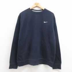 XL★古着 ナイキ NIKE 長袖 スウェット メンズ ワンポイントロゴ 大きいサイズ クルーネック 紺 ネイビー 25sep17 中古 スエット トレーナー トップス