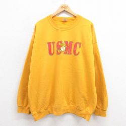 XL★古着 長袖 スウェット メンズ 00年代 00s ミリタリー USMC 大きいサイズ クルーネック 黄 イエロー 25sep17 中古 スエット トレーナー トップス