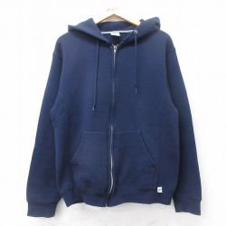 M★古着 ラッセル 長袖 フルジップ スウェット パーカー メンズ 00年代 00s 無地 紺 ネイビー 25sep17 中古 スエット トレーナー トップス