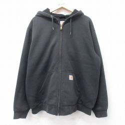 XL★古着 カーハート Carhartt 長袖 フルジップ スウェット パーカー メンズ ワンポイントロゴ 大きいサイズ 黒 ブラック 内側サーマル 【spe】 25sep17 中古 スエット トレーナー トップス