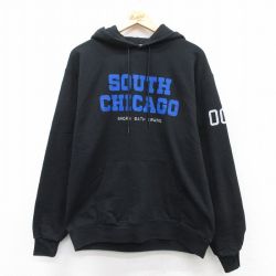 L★古着 チャンピオン champion 長袖 スウェット パーカー メンズ シカゴ 黒 ブラック 25sep17 中古 スエット トレーナー トップス
