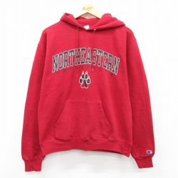 M★古着 チャンピオン champion 長袖 スウェット パーカー メンズ NORTHEASTERN 赤 レッド 25sep17 中古 スエット トレーナー トップス