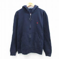 XL★古着 ラルフローレン Ralph Lauren 長袖 ブランド フルジップ スウェット パーカー メンズ 90年代 90s ワンポイントロゴ 大きいサイズ 紺 ネイビー 25sep18 中古 スエット トレーナー トップス