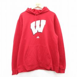 【20%OFF】XL★古着 アディダス adidas 長袖 スウェット パーカー メンズ ワンポイントロゴ W 赤 レッド 25sep19 中古 スエット トレーナー トップス