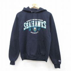 S★古着 チャンピオン champion 長袖 スウェット パーカー メンズ SEAHAWKS 紺 ネイビー 25sep19 中古 スエット トレーナー トップス