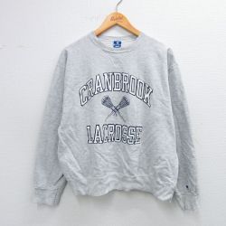 L★古着 チャンピオン Champion 長袖 スウェット メンズ 90年代 90s クランブルック ラクロス クルーネック USA製 グレー 霜降り 【spe】 25sep24 中古 スエット トレーナー トップス