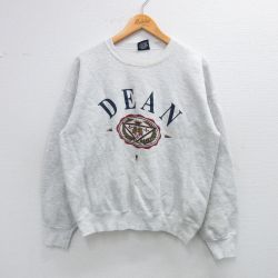 L★古着 ジャンスポーツ 長袖 スウェット メンズ 90年代 90s DEAN クルーネック USA製 薄グレー 霜降り 25sep24 中古 スエット トレーナー トップス