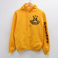 【20%OFF】M★古着 ラッセル 長袖 スウェット パーカー メンズ 80年代 80s バスケットボール 24 USA製 黄 イエロー 【spe】 25sep24 中古 スエット トレーナー トップス