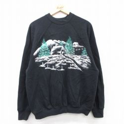 L★古着 TULTEX 長袖 スウェット メンズ 90年代 90s 山 家 ラグラン クルーネック USA製 黒 ブラック 25sep19 中古 スエット トレーナー トップス